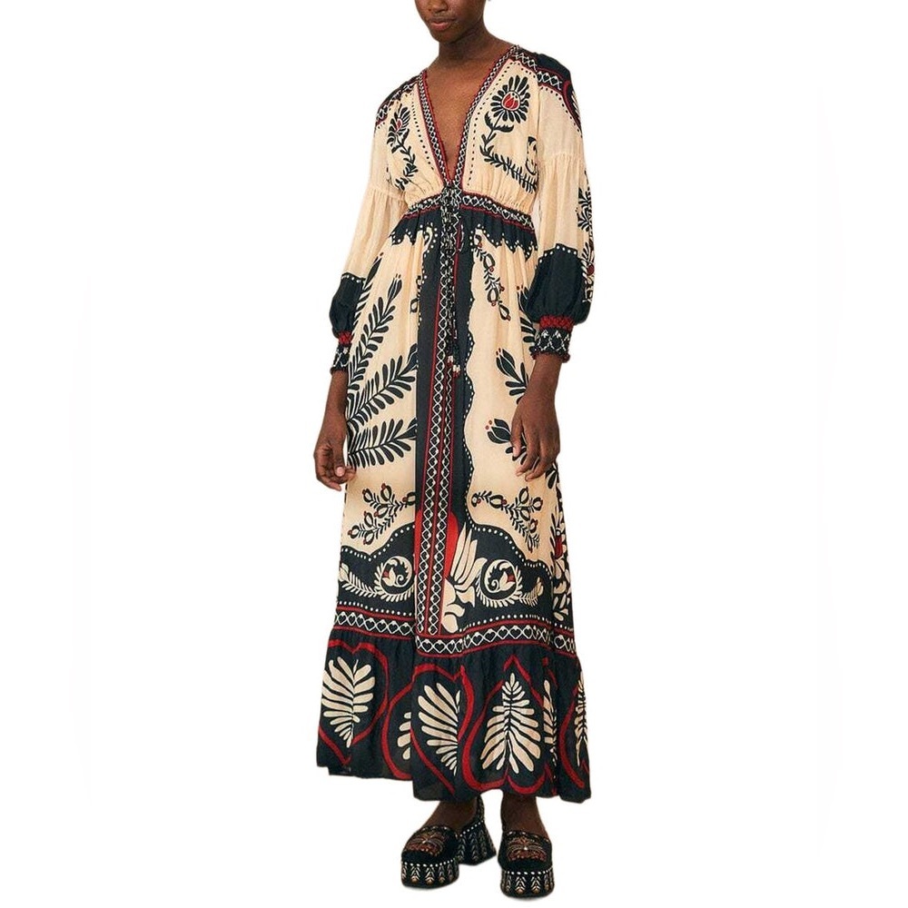 FARM RIO PASSION SCARF BLACK MAXI DRESS